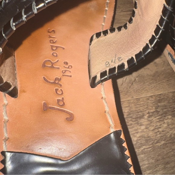 Jack Rogers Black and Tan Whipstitch Leather Sandals - Picture 5 of 6